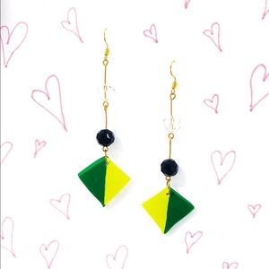 Handmade Dangle Earrings Gold, Green and Yellow